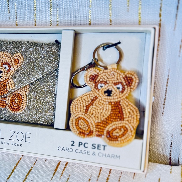 Rachel Zoe Beaded Teddy Bear Card Case + Keychain Charm | 2-Pc Set | NWT - Picture 2 of 5